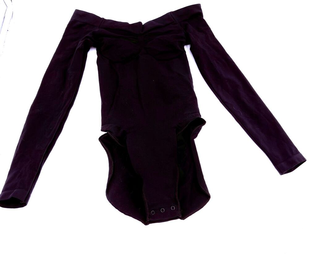 SKIMS Fits Everybody Black Bodysuit Black Off Shoulder Long Sleeve Size Large